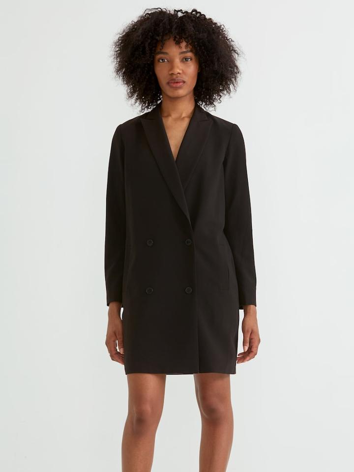 Frank + Oak Satin Blazer Dress In True Black