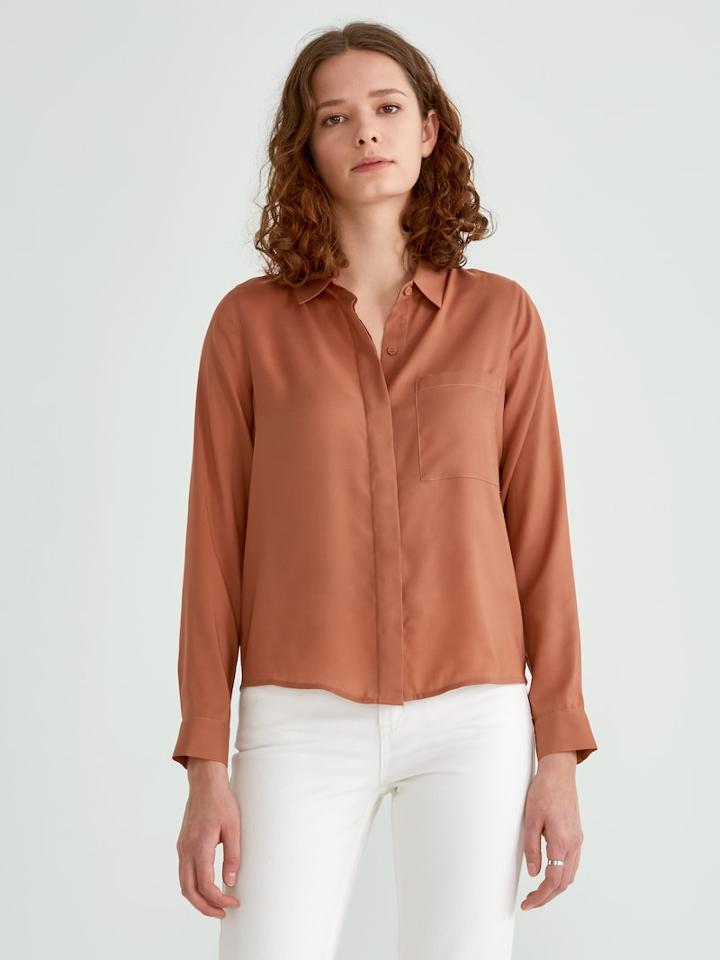 Frank + Oak Satin Crepe Blouse In Dusty Orange
