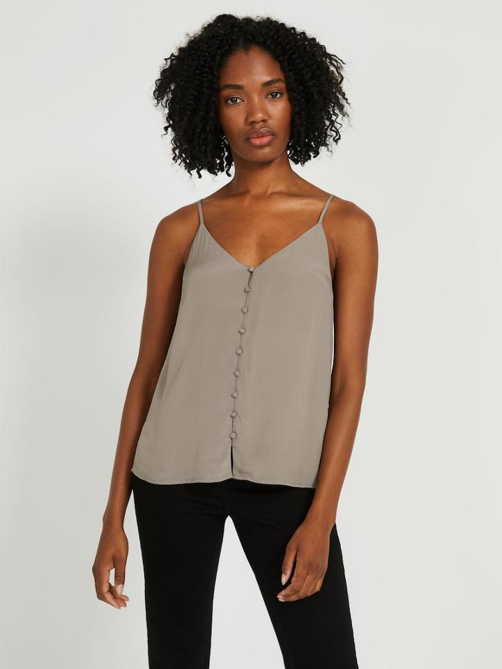 Frank + Oak Loose Viscose-silk Button-up Cami - Cinder