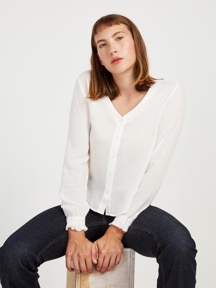 Frank + Oak Dobby Ruffle Blouse In White