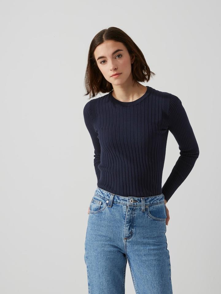 Frank + Oak Cotton-blend Scoopneck Sweater In Dark Sapphire