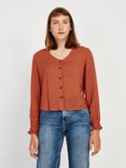 Frank + Oak Dobby Ruffle Blouse In Barn Red
