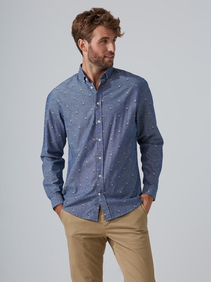 Frank + Oak Trophy Print Chambray Shirt In Blue