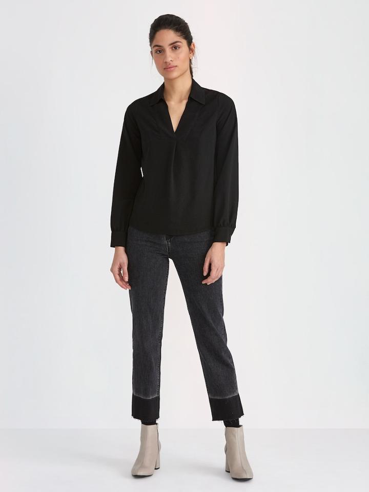Frank + Oak Soft Popover Blouse In True Black