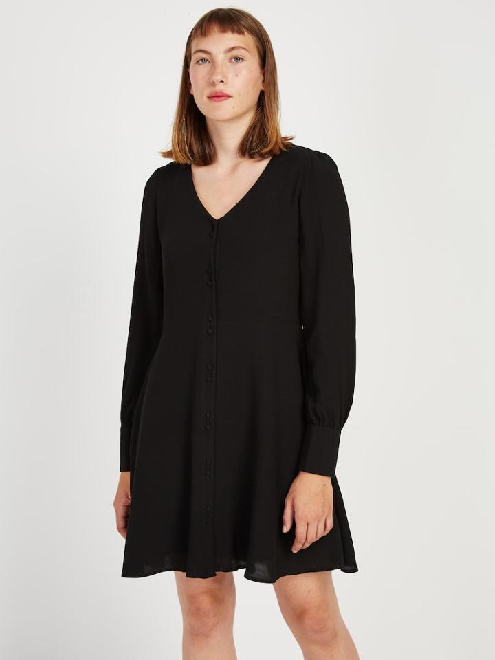 Frank + Oak V-neck Crepe Workwear Dress In Black