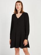 Frank + Oak V-neck Crepe Workwear Dress In Black