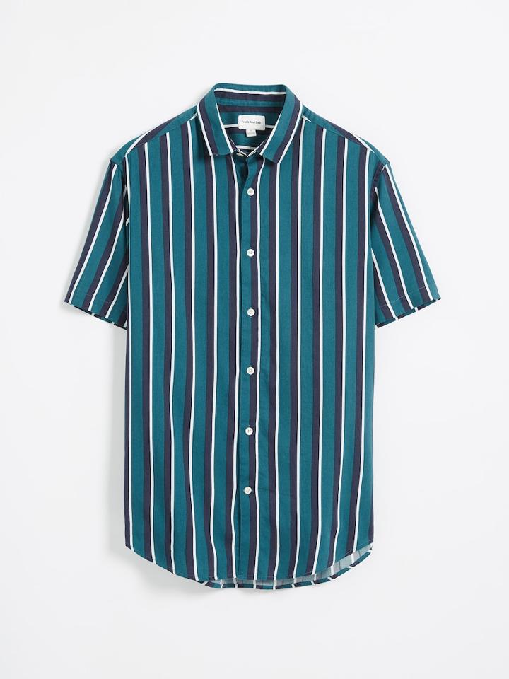 Frank + Oak Super Soft Short-sleeved Shirt - Striped Dark Blue Green