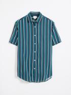 Frank + Oak Super Soft Short-sleeved Shirt - Striped Dark Blue Green
