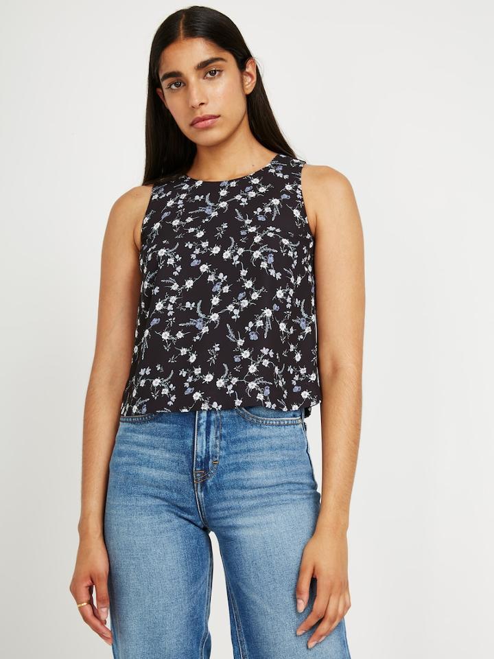 Frank + Oak Floral Printed Shell Top In Black