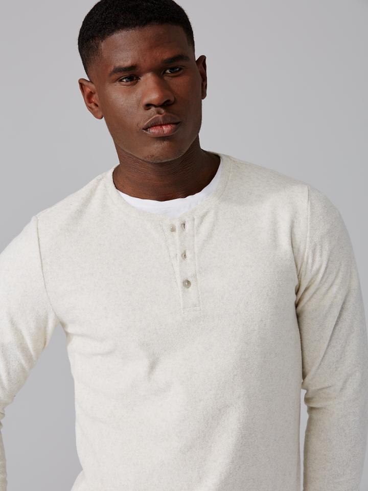 Frank + Oak Plush-finish Henley In Off-white