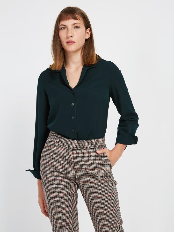 Frank + Oak Button Up Blouse In Dark Green