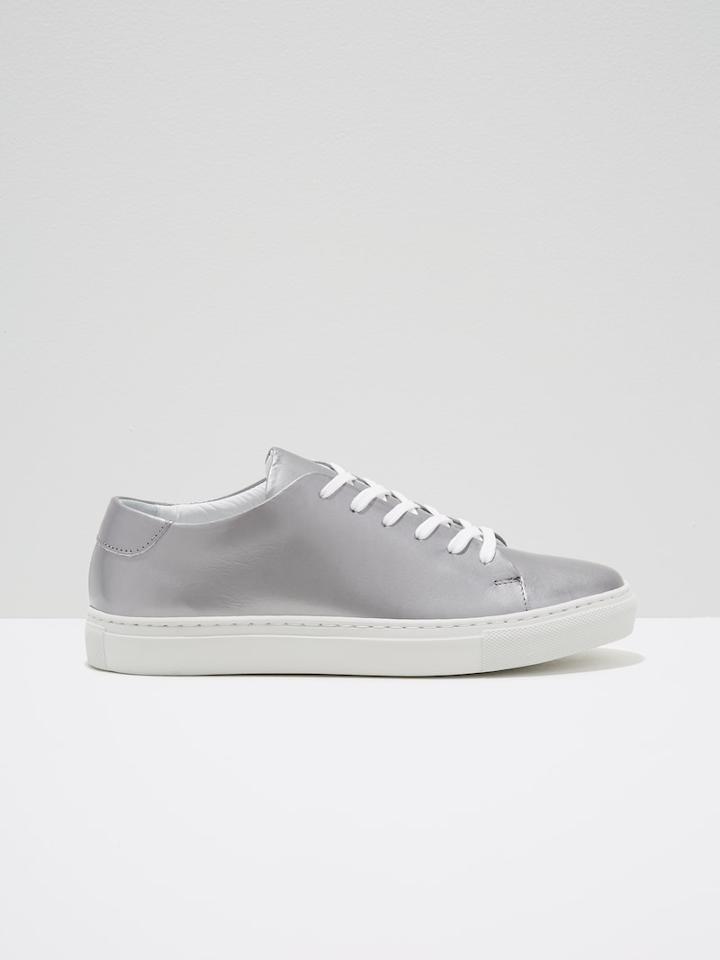 Frank + Oak Park Leather Low-top Sneakers In Metallic Silver