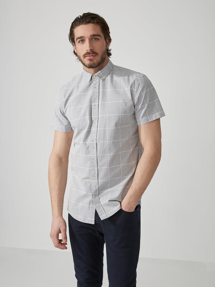 Frank + Oak The Odessa Windowpane Chambray Shirt In Grey
