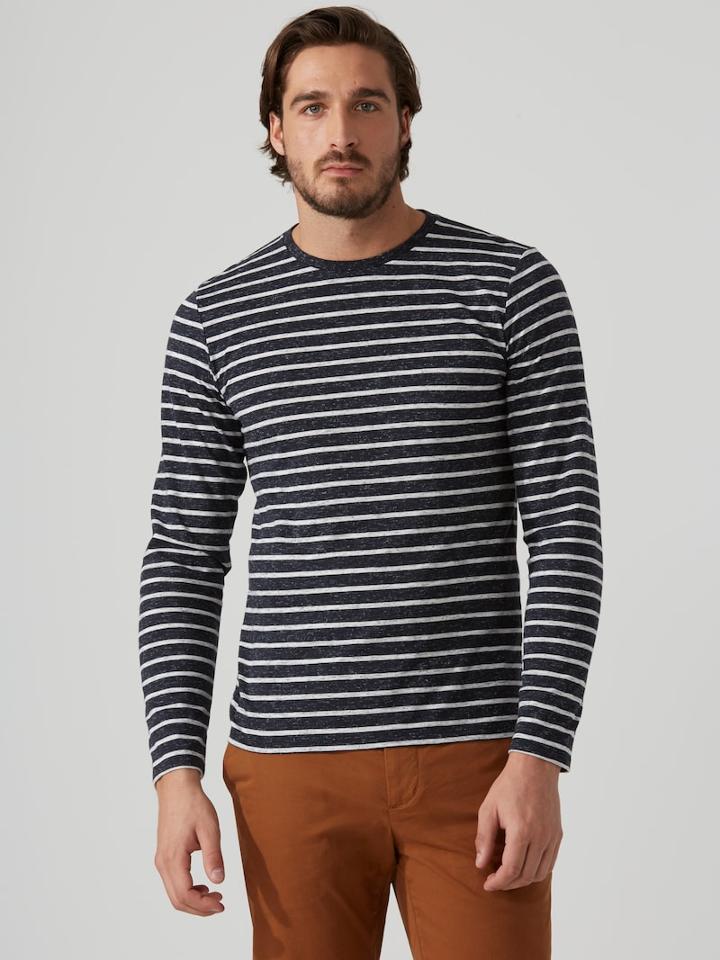 Frank + Oak Cotton-blend Eyelash-stripe Shirt In Night Heather