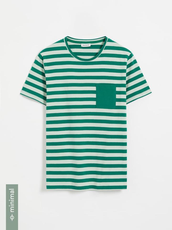 Frank + Oak Good Cotton Striped Pocket Tee In Green