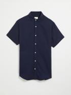 Frank + Oak Cotton Short-sleeved Textured Shirt In Dark Blue