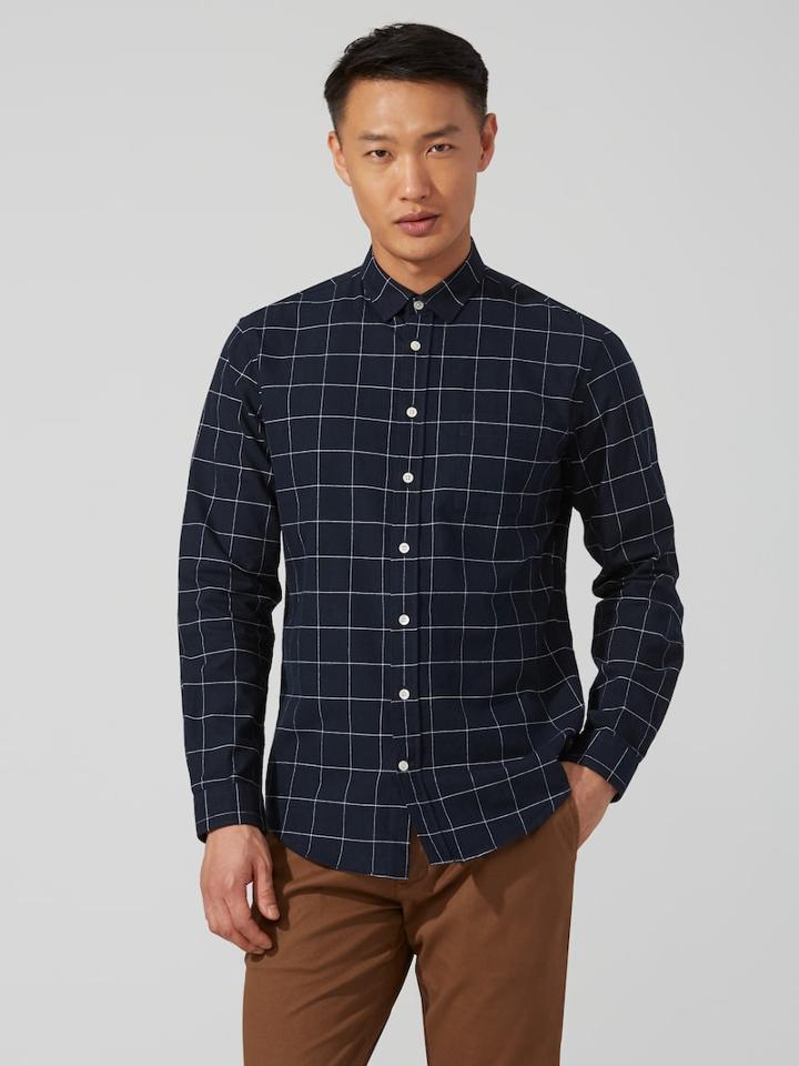Frank + Oak Window-check Flannel Shirt In Dark Sapphire