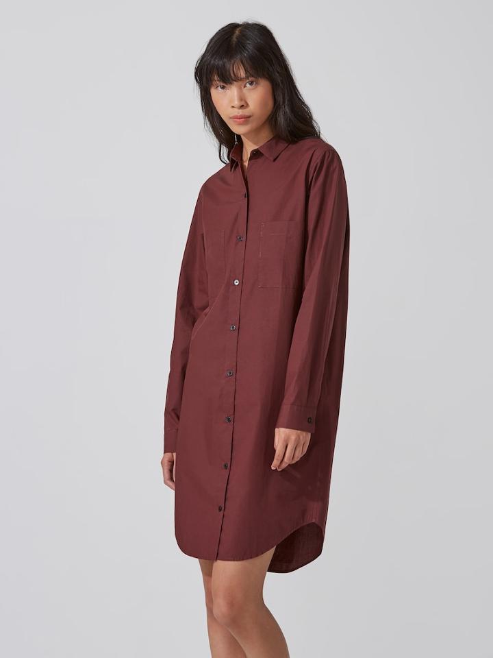 Frank + Oak Round-hem Shirtdress In Chocolate