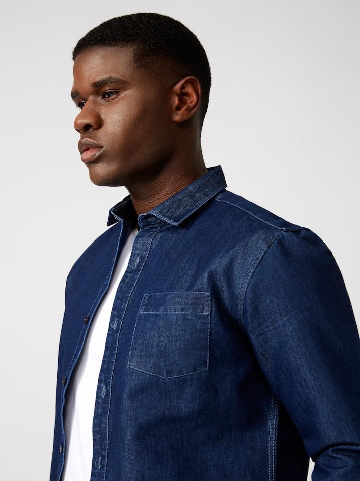Frank + Oak Twill Denim Shirt In Dark Blue