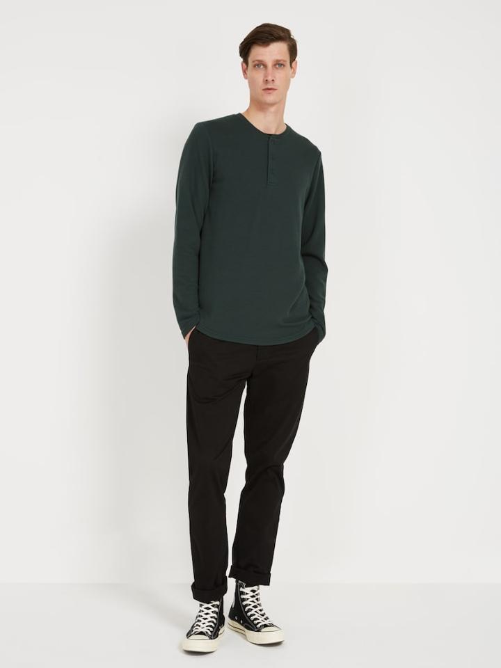 Frank + Oak Waffle Stitch Henley Crewneck - Green