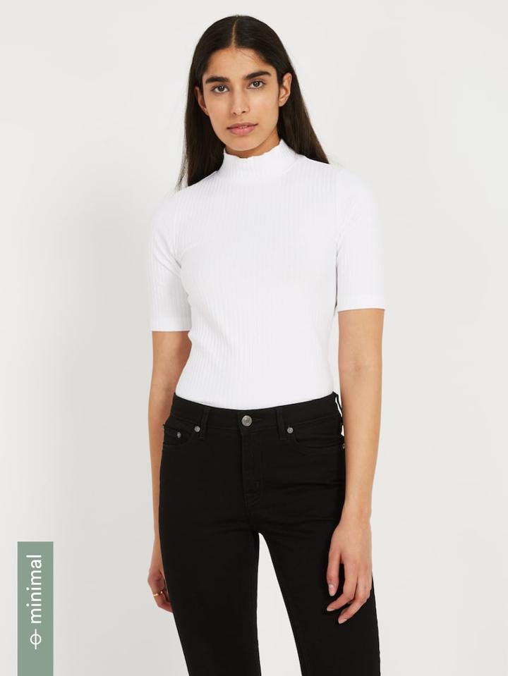 Frank + Oak Cotton-recycled-poly Mockneck Ribbed Top In Bright White