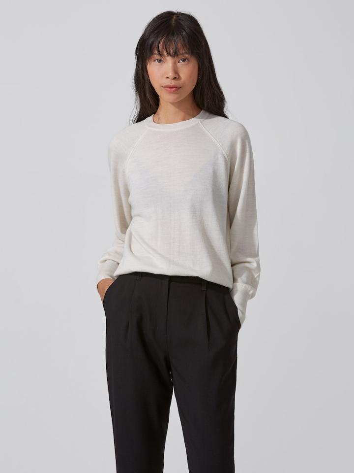 Frank + Oak Washable Merino Wool Raglan Sweater In Snow White