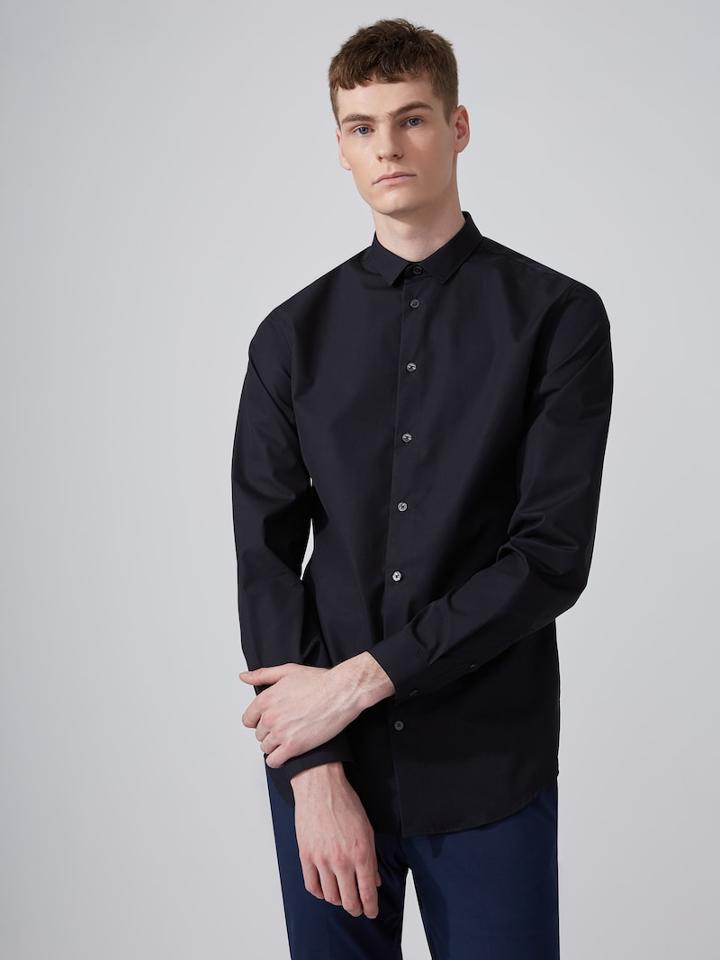 Frank + Oak Easy Care Cotton Shirt In Black