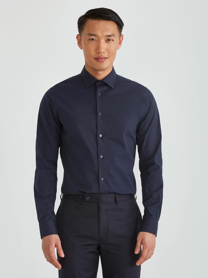 Frank + Oak The Laurier Extra-slim Stretch Dress Shirt In Navy
