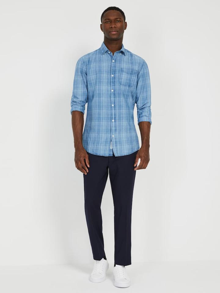 Frank + Oak Classic Soft-checked Denim Shirt - Light Blue