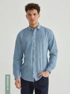 Frank + Oak Chambray Shirt With Neps In Med Blue