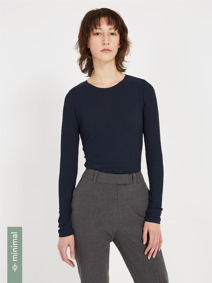 Frank + Oak Ribbed Long Sleeved Crewneck - Dark Blue