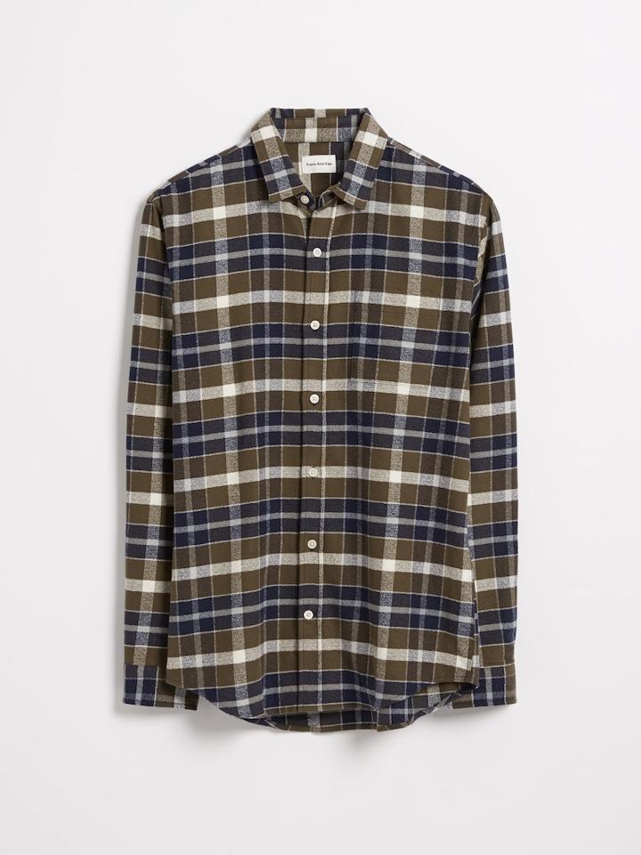Frank + Oak Checkered Flannel Shirt In Dark Olive