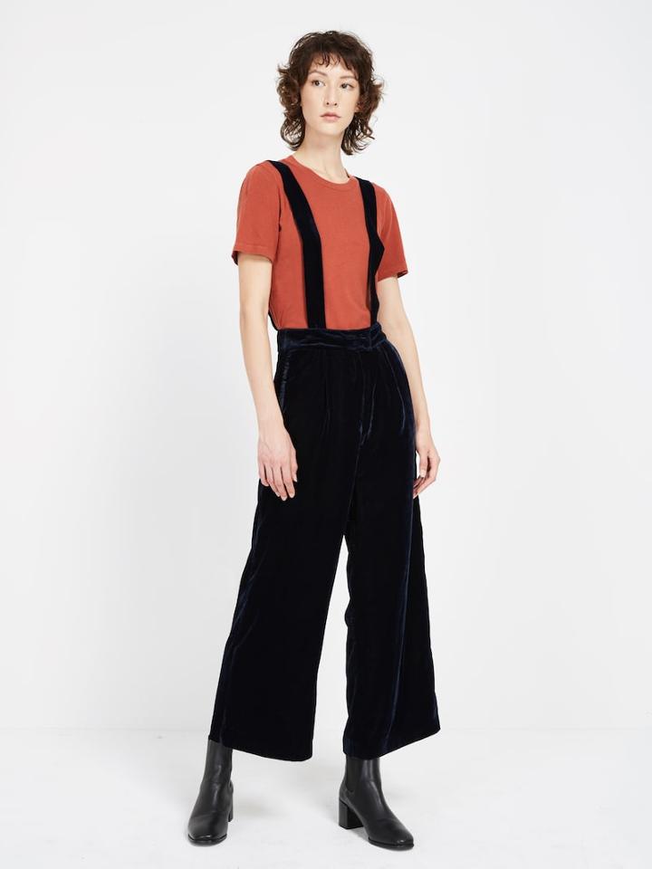 Frank + Oak Velvet Wide Leg Strap Pant - Navy