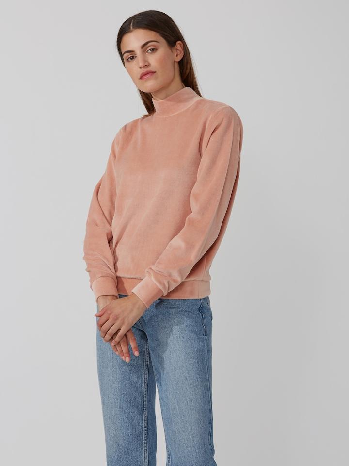 Frank + Oak Velvet Crewneck Sweatshirt In Dusty Caf Crme