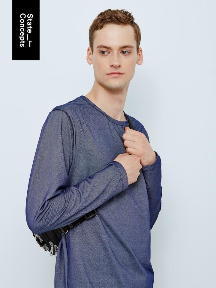 Frank + Oak State Concepts Drirelease Longsleeve T-shirt In Blue Jean