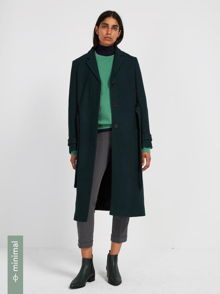Frank + Oak Recycled Wool-blend Belted Coat - Dark Green