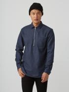 Frank + Oak Rugged Fleckled Twill Popover Shirt In Mixed Navy