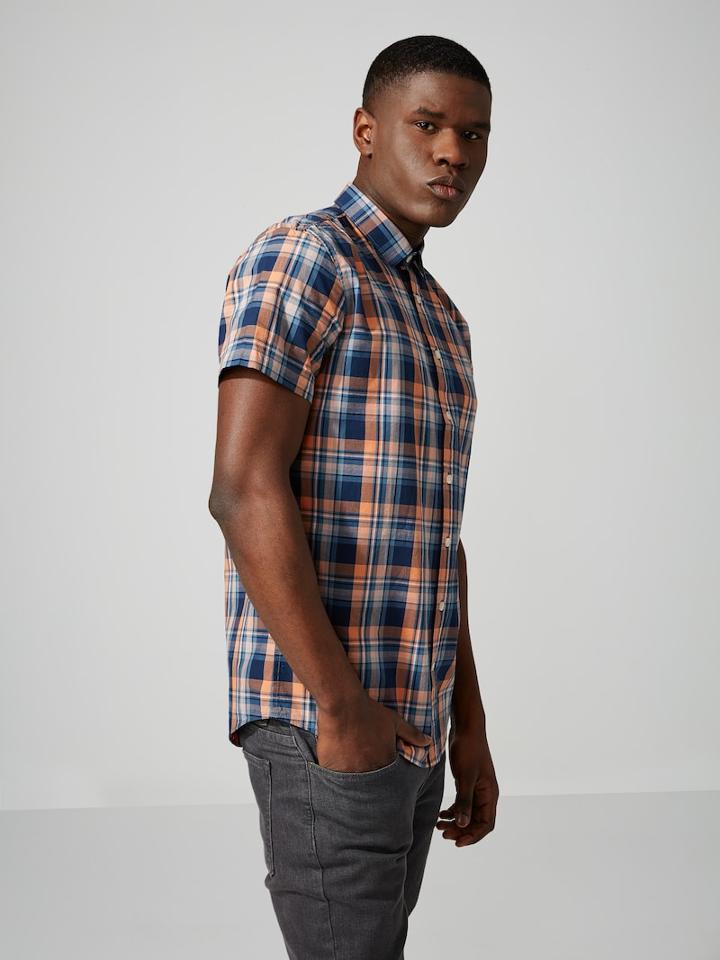 Frank + Oak Short-sleeve Poplin-cotton Shirt In Brandied Melon