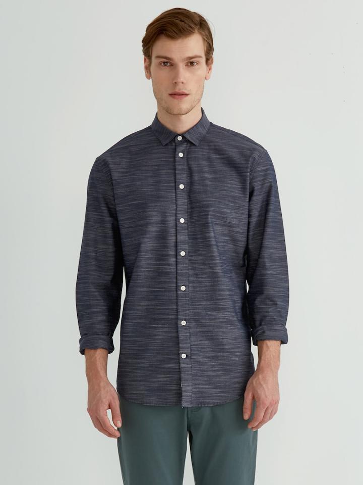 Frank + Oak Lightweight Slub-cotton Shirt In Navy