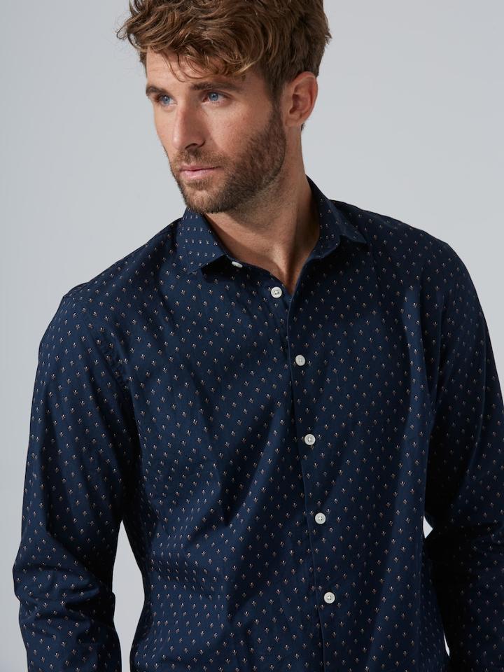 Frank + Oak Printed Poplin Collar Shirt In Dark Sapphire