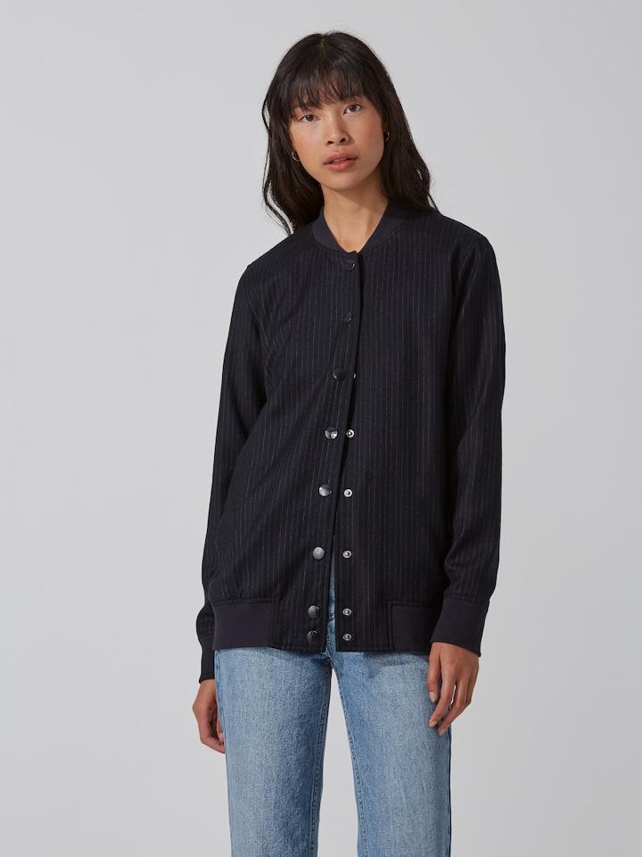 Frank + Oak Chalkstriped Stretch-wool Bomber In Navy