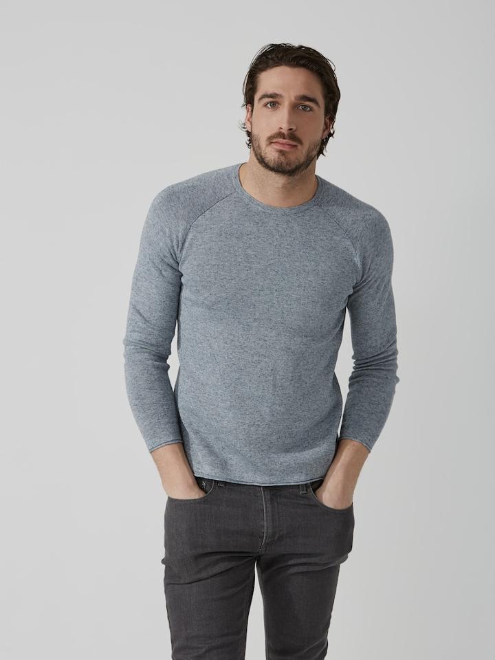 Frank + Oak Roll-edge Cotton-linen Crewneck Sweater In Mixed Indigo