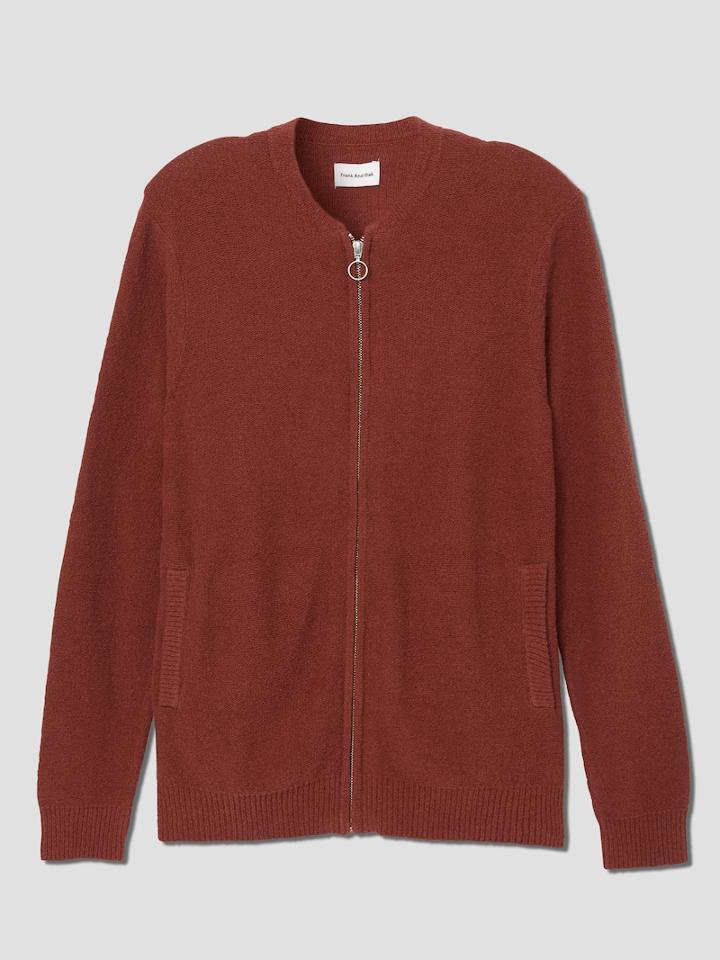 Frank + Oak Boucl Full-zip Bomber In Sable