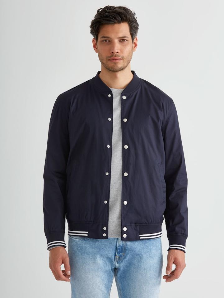 Frank + Oak Light Poplin Snap Button Bomber In Navy