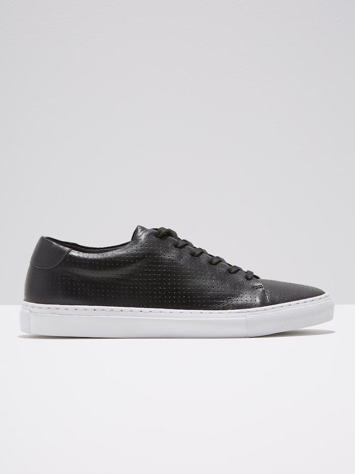 Frank + Oak Park Italian Leather Perforated Low-top Sneaker In Black