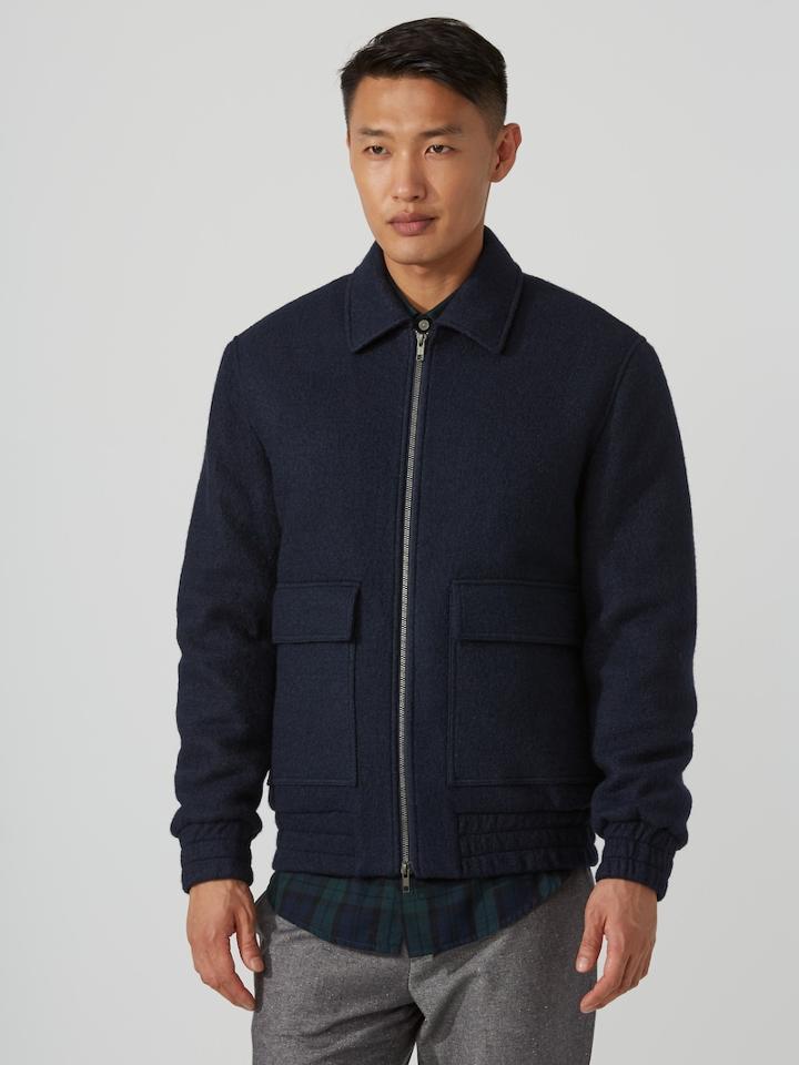 Frank + Oak Wool-boucl Harrington Jacket In Navy