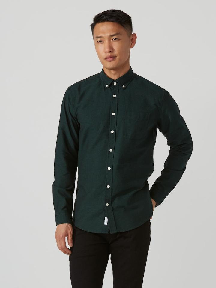 Frank + Oak The Jasper Marled-cotton Oxford Shirt In Green