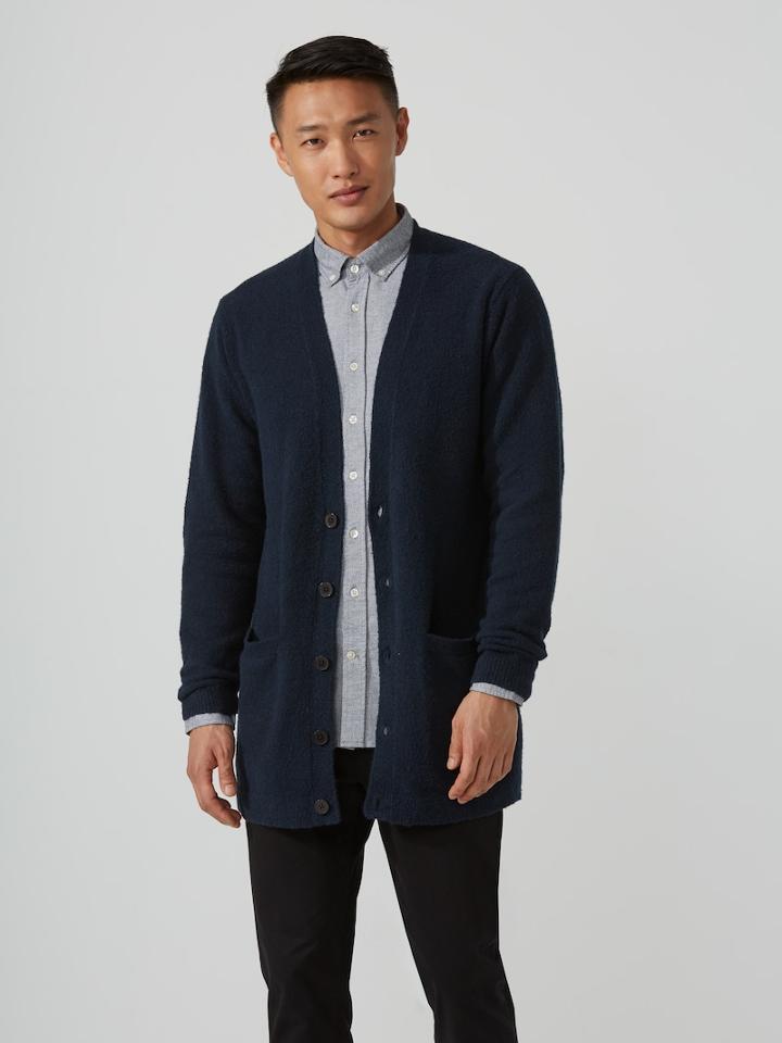 Frank + Oak Winter-boucl Raglan Long Cardigan In Dark Sapphire