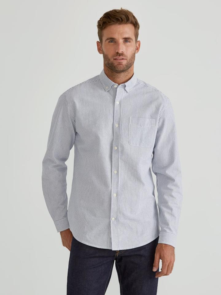 Frank + Oak The Jasper Striped Oxford Shirt In Navy Blazer