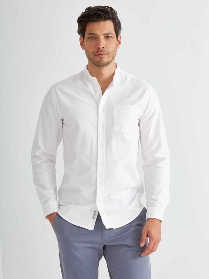 Frank + Oak Band Collar Oxford Shirt In White